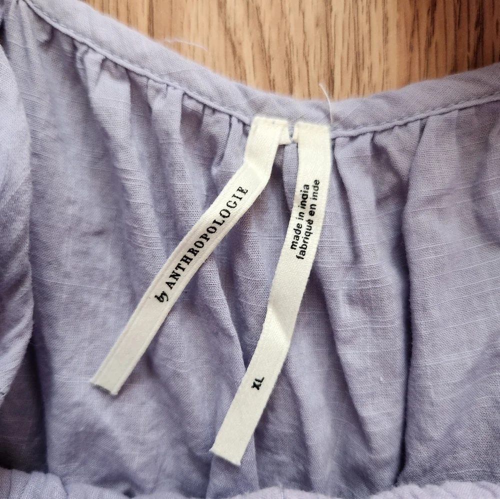 By Anthropolgie Lace Babydoll Embroidered Blouse Lavender Purple Size XL - Picture 5 of 8